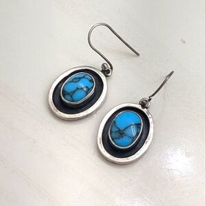 Vintage Handmade 925 Sterling Silver Turquoise Dangle Earrings